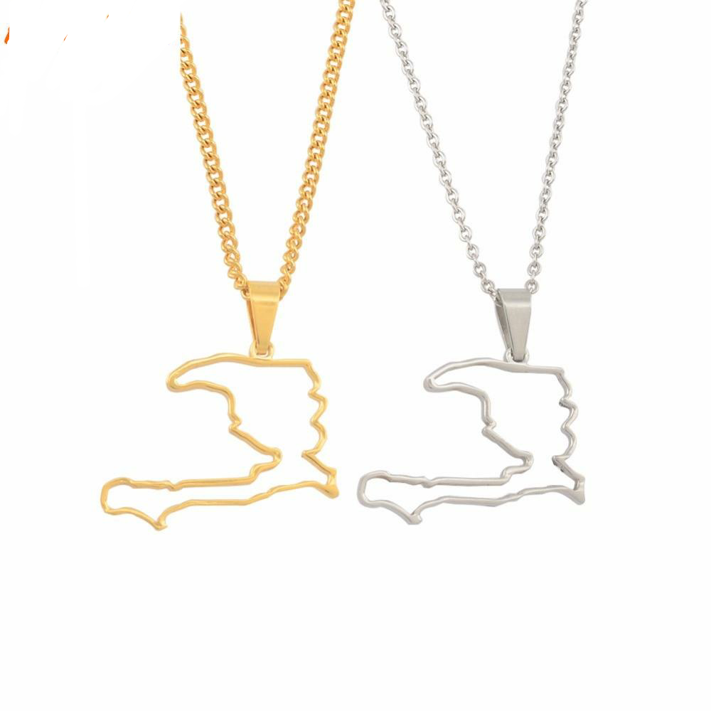 Contour Haiti Country Map Pendant Necklace