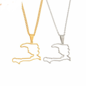 Contour Haiti Country Map Pendant Necklace