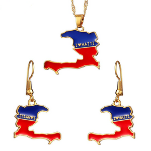 Haiti Map Flag Earrings & Necklace