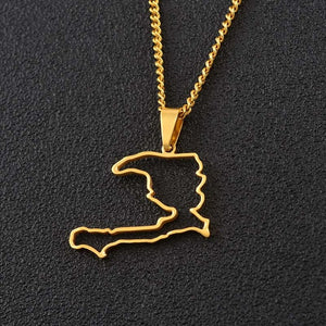 Contour Haiti Country Map Pendant Necklace