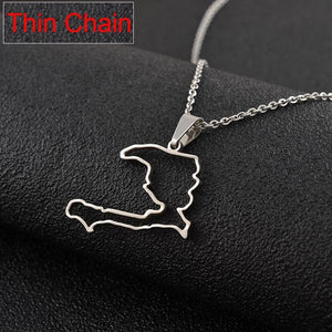 Contour Haiti Country Map Pendant Necklace