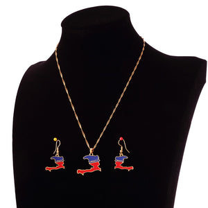 Haiti Map Flag Earrings & Necklace