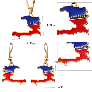 Haiti Map Flag Earrings & Necklace
