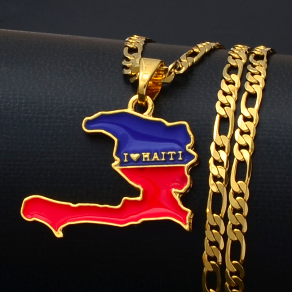 I love haiti map flag necklace