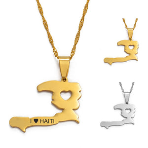 I heart Haiti map necklace